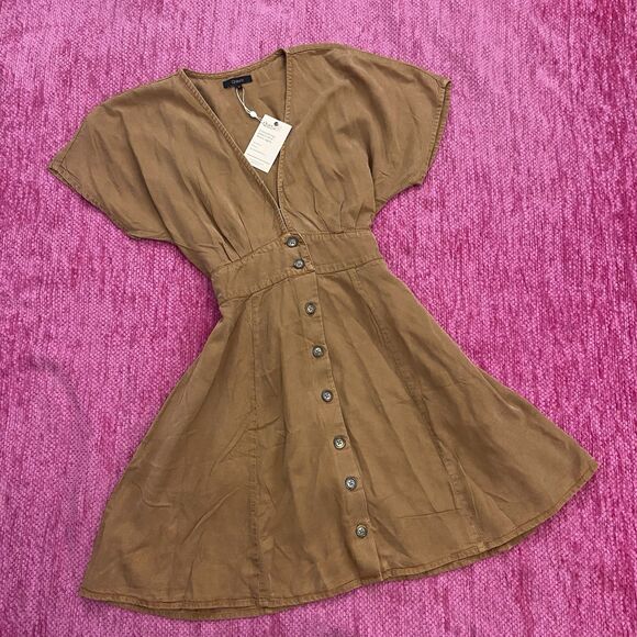 Quince Vintage Wash Tencel Button Front Tie Back Dress Terracotta Size Small - Picture 13 of 13